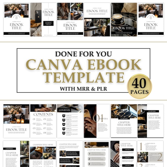 Designer Editable Canva Ebook Template for Digital Product Creators | 40 Pages | Black and Gold Stock Images | Master Resell Rights (MRR)