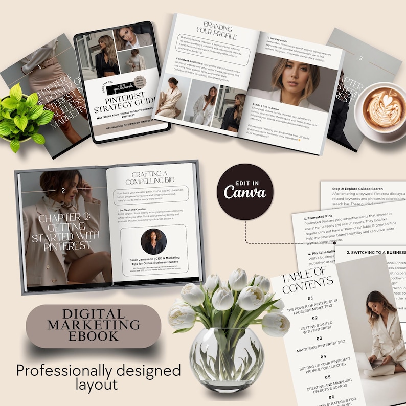 Faceless Pinterest Strategy eBook | Beginners Guidebook | Faceless Marketing | Digital Marketing | MRR & PLR | Edit in Canva | Customizable image 3