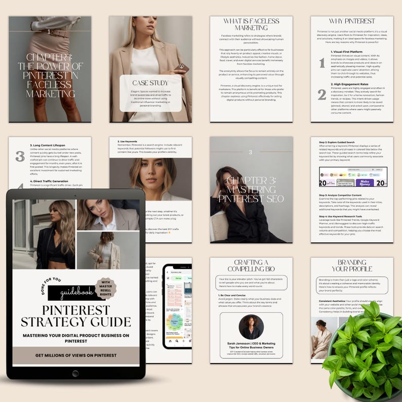 Faceless Pinterest Strategy eBook | Beginners Guidebook | Faceless Marketing | Digital Marketing | MRR & PLR | Edit in Canva | Customizable image 2