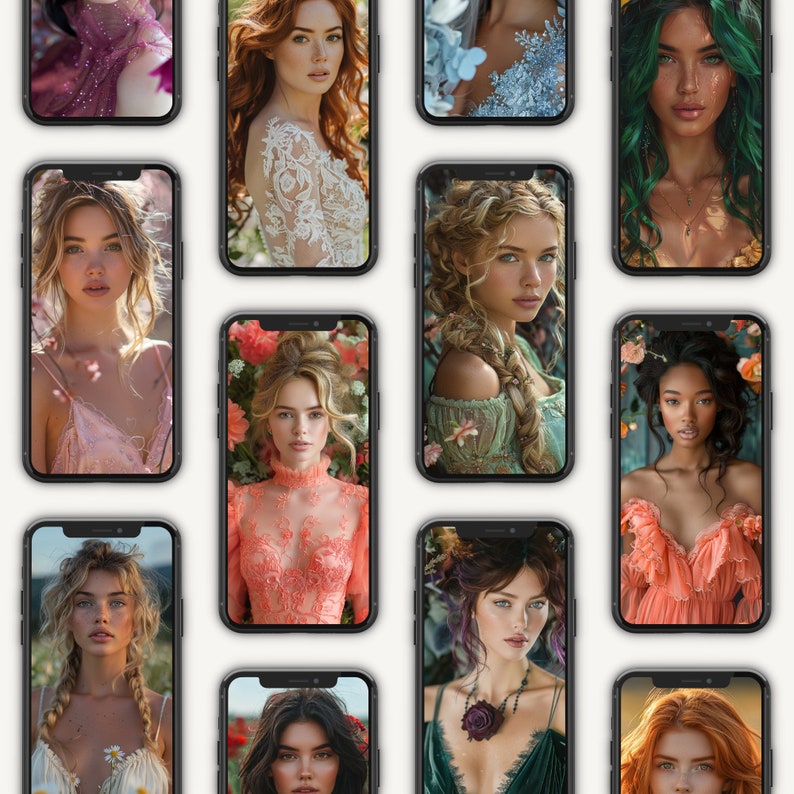 Puede incluir: Un collage de im&aacute;genes con mujeres con diferentes peinados y ropa. Las mujeres visten una variedad de estilos, incluyendo vestidos florales, blusas de encaje y un vestido verde con un adorno floral. Las im&aacute;genes est&aacute;n dispuestas en una cuadr&iacute;cula.