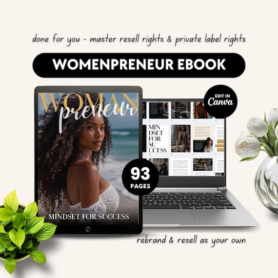 Womanpreneur Mindset eBook: Resell Rights, Canva Editable (93 Pages)