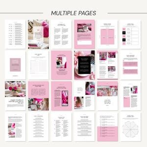 May include: A collection of pink and white printable planner pages. The pages feature text, charts, and graphics. The words "MULTIPLE PAGES" are at the top. Some pages have the text "chapter heading or bold title goes here in this spot".