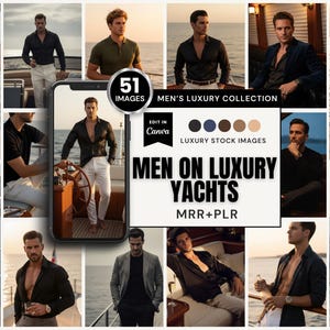 51 imágenes de estilo de vida en yates para hombres / Colección de lujo, listas para Canva (pines adicionales PLR MRR) imagen 1