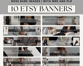 Boss Babe Etsy Banner mit 29 Boss Babe Etsy Bannern, 10 Smartphone Mockups | MRR & PLR | In Canva | bearbeiten Moderne, trendige Ästhetik