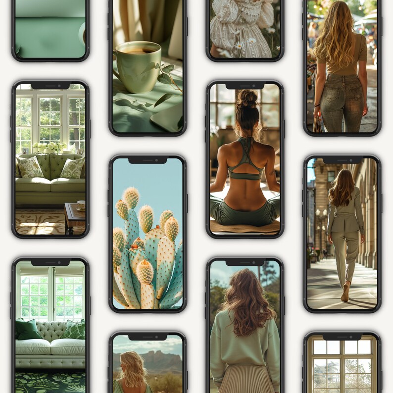 Może przedstawiać: Kolaż zdjęć przedstawiający r&oacute;żne style aranżacji wnętrz. Zdjęcia obejmują salon z zieloną sofą, sypialnię z białym ł&oacute;żkiem, kuchnię z białym blatem, łazienkę z białą wanną i jadalnię ze stołem drewnianym.