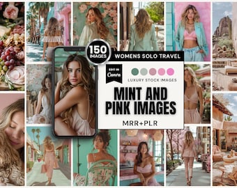 150 Mint and Pink Stock Image Collection | Canva (MRR+PLR) | Instant Download