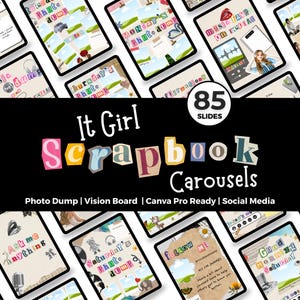 Kit de carrusel de álbumes de recortes It Girl / 85 diapositivas de Canva Pro / Publicaciones para redes sociales en Instagram / Palabras de nota de rescate / Tableros de visión / Descarga de fotos