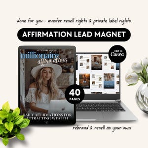 70 affermazioni quotidiane sulla ricchezza / Copertine bonus per eBook modificabili da 40 pagine / Modello Canva / Diritti di rivendita master / Lead magnet con mentalità milionaria