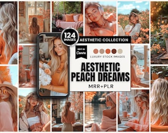 124 Aesthetic Peach Dreams Stock Image Collection | Opens in Canva (MRR+PLR) | Instant Download