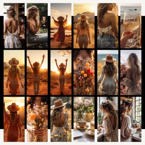 May include: A collage of images featuring women wearing various hats, clothing, and accessories. The images are set in different locations, including a beach, a forest, and a city. The collage is a mix of casual and formal styles, with a focus on fashion and beauty.