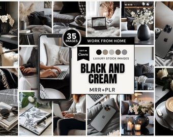 35 Black & Cream Stock Images | Canva (MRR+PLR) | Instant Download | Work from Home Theme
