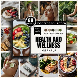 68 Health & Wellness AI Stock Images: Yoga, Food, Self-Care | Opens in Canva (MRR+PLR)