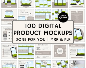 MRR Done for You Mockup Template-bundel voor digitale producten met PLR | Bewerken in canvas beige en crème apparaatsjabloon | Etsy-kit met spandoek