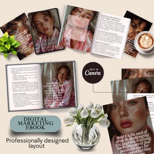 May include: A digital marketing ebook cover with a woman's face and the text "The Mindset" and "The Fearless Entrepreneur". The ebook cover is designed with a professional layout and includes the text "Digital Marketing Ebook" and "Professionally designed layout".