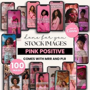Melanin Pink Positiv | 100 Stories & 100 Posts für Instagram | Done for You Social Media with MRR/PLR Stock Photos | Bearbeite in Canva Vorlagen