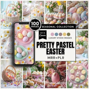 100 fina pastellfärgade påskbilder | Öppnas i Canva (MRR+PLR) | Direktnedladdning