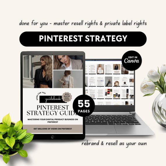 Faceless Pinterest Strategy eBook | Beginners Guidebook | Faceless Marketing | Digital Marketing | MRR & PLR | Edit in Canva | Customizable