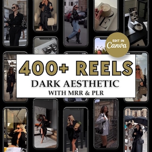 May include: A collage of images featuring dark aesthetic reels. The text "400+ Reels Dark Aesthetic with MRR & PLR" is displayed in the center of the collage.