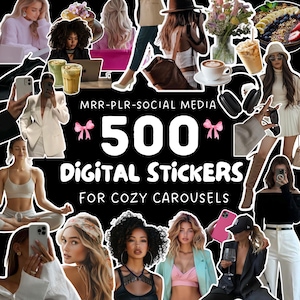 500 DFY Digital Stickers for Cozy Carousels | Instagram & Threads Carousel Stickers w/White Border | Aesthetic Opens in Canva | MRR and PLR