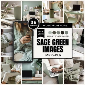 35 Sage Green Images | Work from Home | Canva (MRR+PLR) | Instant Download