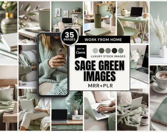 35 Sage Green Images | Work from Home | Canva (MRR+PLR) | Instant Download