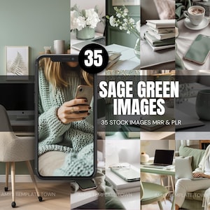 35 Beautiful Sage Green Stock Images Collection Instagram Faceless Digital Marketing Content DFY MRR & PLR Luxury Aesthetic Stock Photos