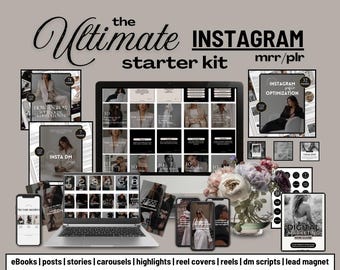The Ultimate Instagram Social Media Starter Kit | MRR & PLR Bonus | Posts Stories Reels Carousels Highlights Reel Covers eBooks Lead Magnet