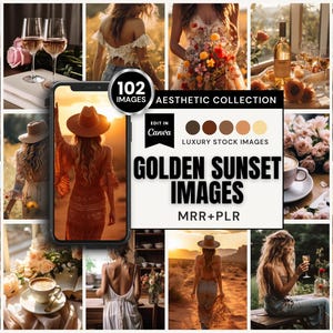 102 Golden Sunset Stock Images | Opens in Canva (MRR+PLR) | Instant Download image 1