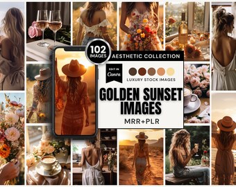 102 Golden Sunset Stock Images | Opens in Canva (MRR+PLR) | Instant Download