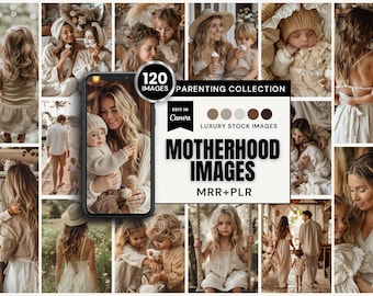 120 Motherhood Stock Image Collection, Beige Aesthetic (MRR & PLR) Canva Templates