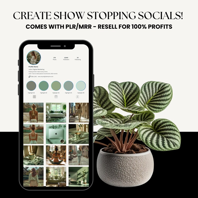 Może przedstawiać: Ekran smartfona wyświetlający profil w mediach społecznościowych z siatką 16 obraz&oacute;w. Obrazy to mieszanka zdjęć z życia codziennego, mody i natury. Nazwa profilu to "Julie | Digital Marketing", a biografia brzmi: "Dowiedz się, jak generować doch&oacute;d pasywny i zarabiać 6-cyfrowe kwoty miesięcznie". Profil ma 1048 obserwujących i 30 obserwowanych. Profil ma 290 post&oacute;w. Profil ma 5 wyr&oacute;żnień.