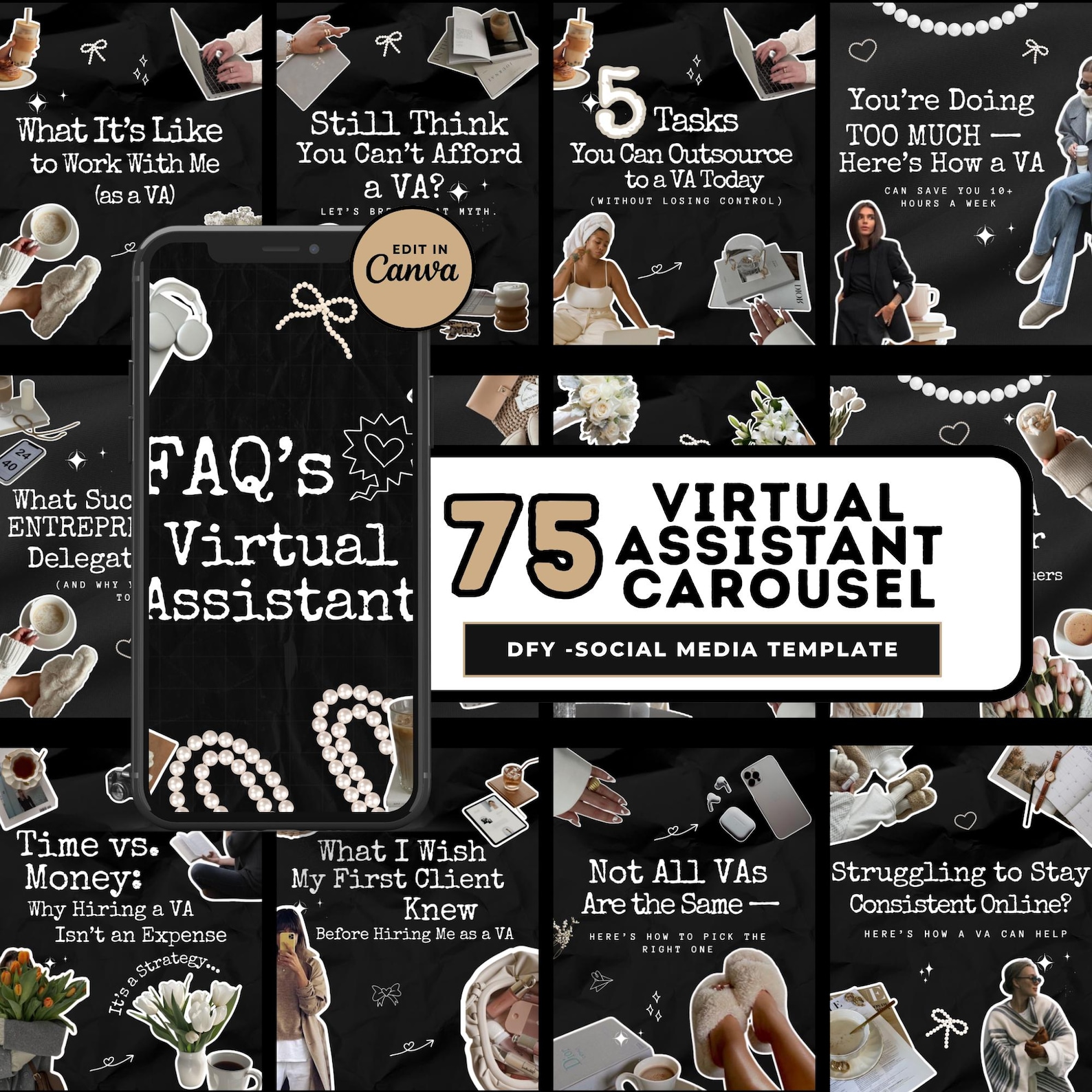 Canva Pro Virtual Assistant Carousel Templates: Modern Social Media ...