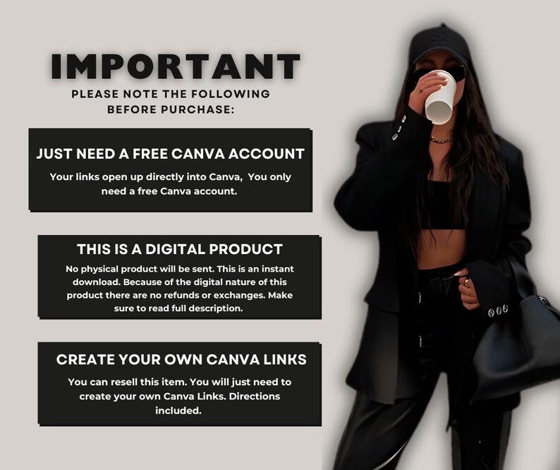 K&ouml;nnte beinhalten: Eine digitale Produktliste mit dem Text "WICHTIG BITTE BEACHTEN SIE FOLGENDES VOR DEM KAUF: JUST NEED A FREE CANVA ACCOUNT Ihre Links &ouml;ffnen sich direkt in Canva, Sie ben&ouml;tigen nur ein kostenloses Canva-Konto. THIS IS A DIGITAL PRODUCT Es wird kein physisches Produkt versandt. Dies ist ein sofortiger Download. Aufgrund der digitalen Natur dieses Produkts gibt es keine R&uuml;ckerstattungen oder Umtausche. Bitte lesen Sie die vollst&auml;ndige Beschreibung. CREATE YOUR OWN CANVA LINKS Sie k&ouml;nnen diesen Artikel weiterverkaufen. Sie m&uuml;ssen lediglich Ihre eigenen Canva-Links erstellen. Anweisungen sind enthalten."