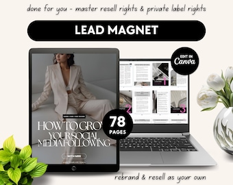 MRR & PLR Lead Magnet Digital Marketing Guide How to Grow Your Social Media Following | 2 Bonus Products Canva Guide and Delivery Templates