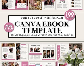 Designer Canva eBook Template with PLR & MRR Rights | 100-Page Editable Design + Bonus Instruction Guide | Pink and Black Theme