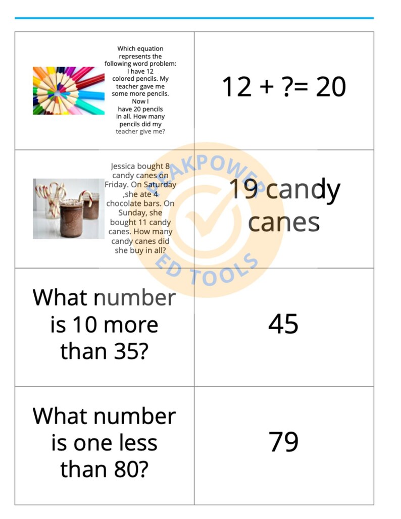 Word Problem Solving Cards Math Station Printable 1st Grade 2nd Grade ...