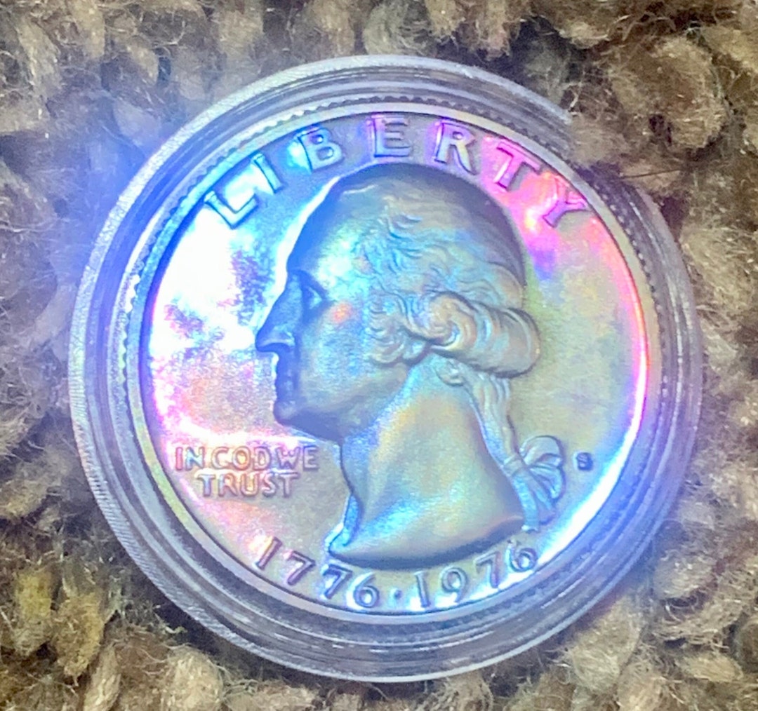1776 1976 Bicentennial Quarter Artificial Rainbow Toned Uncirculated ...