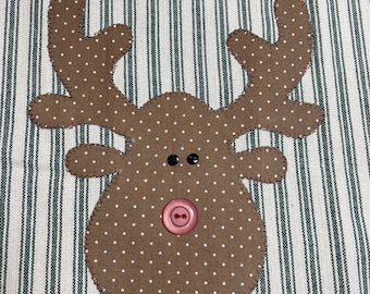 Christmas Tea Towel with Rudy Reindeer Appliqué