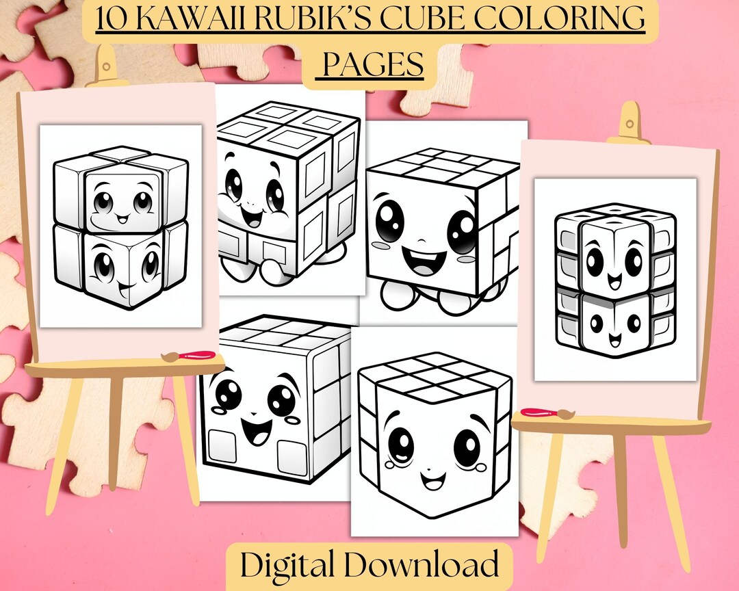 Kawaii Rubik's Cube Coloring Pages for Kids & Adults, Cute Coloring