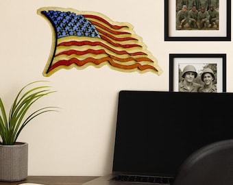 Handcrafted Wooden American Flag: 3D Patriotic Wall Art, USA Made