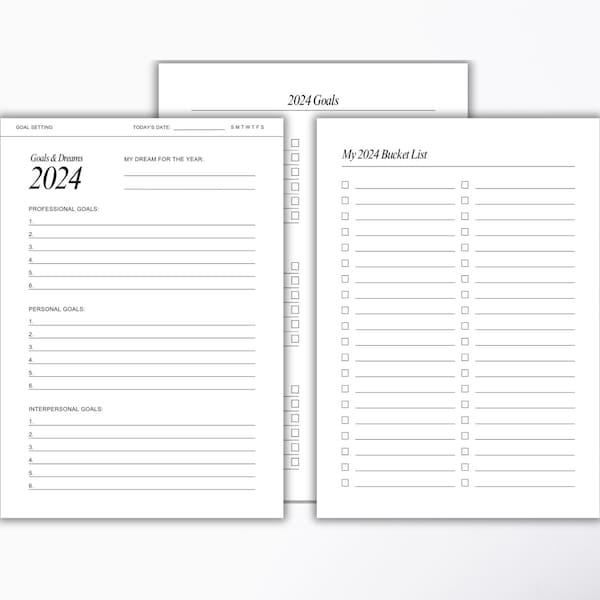 Printable 2024 Goal Planners, 2024 Goal Planner, 2024 New Year Resolutions, Goal Planning, Goal Setting, INSTANT DOWNLOAD