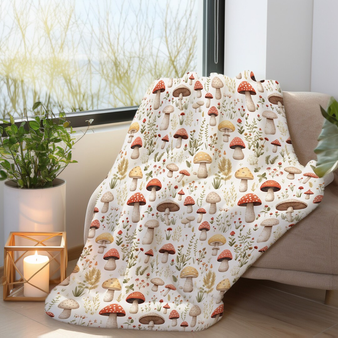 Mushroom Blanket Cottagecore Sherpa Fleece Throw Blanket Forestcore