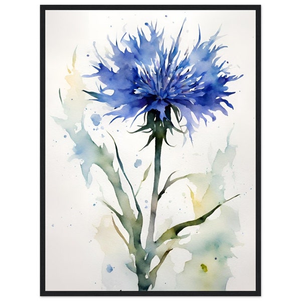 Home Decor | Wall Art | Framed Watercolor | Cornflower