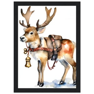 Wall Art | Watercolor Painting | Reindeer and Bells | Christmas