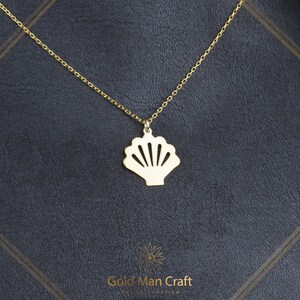 Seashell Necklace, 14k Solid Real Gold, Gift For Her Seashell Jewelry, Dainty Tiny Chain Pendant, Christmast Choker Gift For Women&Wife