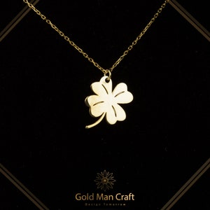 Clover Leaf Necklace, 14k Solid Real Gold, Gift For Her Clover Leaf Jewelry, Dainty Tiny Chain Pendant, Choker Birthday Gift For Women&Wife