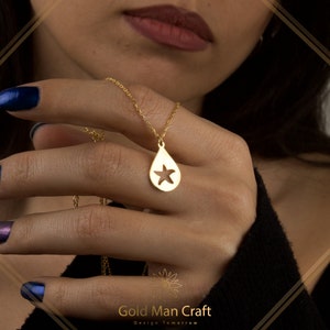 Star Necklace, 14k Solid Real Gold, Gift For Her Star Jewelry, Dainty Tiny Chain Pendant, Valentine&#39;s Day Gift