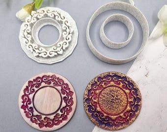Floral Polymer Clay Texture Stamp - Round Pattern Stamp #5