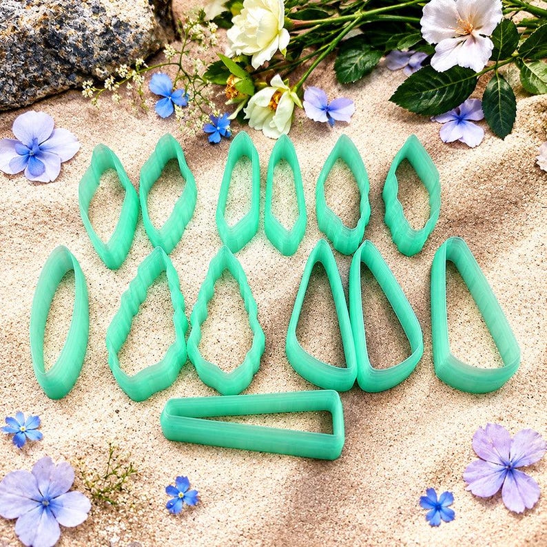 Long Polymer Clay Earring Cutter Bundle #1 - 6 cm Shapes image 1