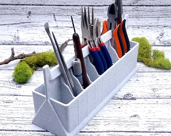 Pliers Holder - 10 Slots, White Marble Jewelry Tool Organizer
